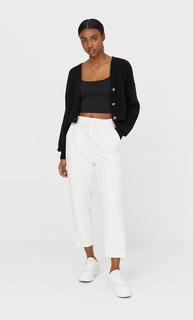 Stradivarius Укороченный Топ На Бретелях Из Эластичной Ткани Черный Xl