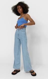 Stradivarius Укороченный Топ На Бретелях Из Эластичной Ткани Синий M