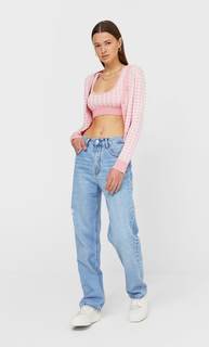 Stradivarius Топ В Клетку Виши Приглушенно-Розовый L