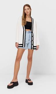 Stradivarius Кардиган Оверсайз В Стиле Колледж Цвет Небеленого Полотна M