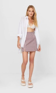 Stradivarius Мини-Юбка С Декоративной Строчкой Пастельно-Розовый L
