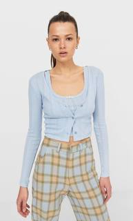 Stradivarius Кардиган С Ажурным Узором Синий Xs