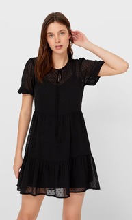 Stradivarius Короткое Платье С Вышивкой Плюмети Черный Xs