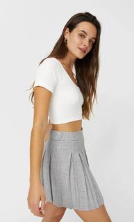 Stradivarius Юбка В Складку Пестро-Серый S