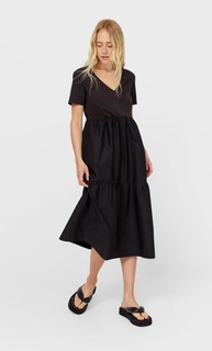 Stradivarius Платье Миди Из Двух Типов Материала Черный L