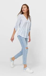 Stradivarius Рубашка В Полоску С Рукавами 3/4 Небесно-Голубой Xs