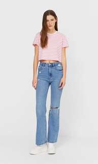 Stradivarius Укороченная Футболка В Полоску Ярко-Розовый L
