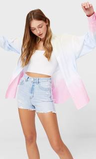 Stradivarius Джинсовые Шорты С Разрывами Синий С Эффектом Потертости 42