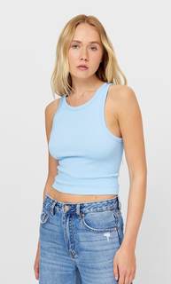 Stradivarius Бесшовный Топ Без Рукавов Небесно-Голубой Xl