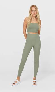 Stradivarius Укороченный Бесшовный Топ На Бретелях Хаки M