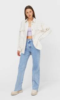 Stradivarius Куртка Рубашечного Кроя В Клетку Цвет Небеленого Полотна Xs