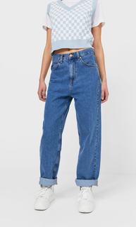 Stradivarius Джинсы Свободного Кроя Mom Fit Синий С Эффектом Потертости 44