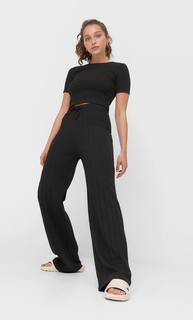 Stradivarius Широкие Брюки В Рубчик Черный Xl