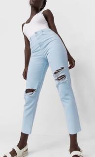 Stradivarius Джинсы Mom Fit С Разрезами Небесно-Голубой 34