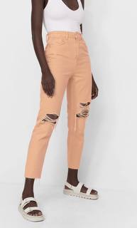 Stradivarius Джинсы Mom Fit С Разрезами Оранжево-Персиковый 34