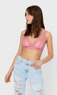 Stradivarius Бюстгальтер-Бралетт С Кружевом Пастельно-Розовый M