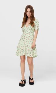 Stradivarius Короткое Платье С V-Образным Вырезом Зеленый Xs