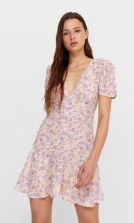 Stradivarius Короткое Платье С V-Образным Вырезом Цвет Фуксии Xl