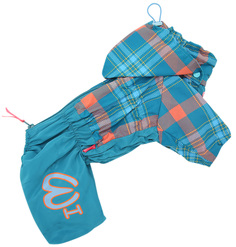 Дождевик для собак FOR MY DOGS Клетка, мужской, голубой, 22, длина спины 42 см