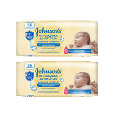 Детские влажные салфетки Johnson’s baby От макушки до пяточек без отдушки, 2x56 шт.