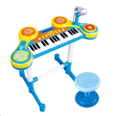Игрушечный синтезатор Babydays, со стульчиком, микрофоном, ударными, HC-3012C (голубой)