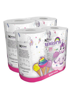 Полотенца кухонные "Единорог", Kartika Collection, 2-х слойные, 4 рул/70 л, World Cart