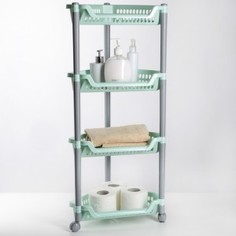 Этажерка напольная угловая четырехсекционная, на колесиках, 38х30х82 см No Brand