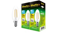 Комплект из 2 светодиодных филаментных ламп Sholtz свеча 5Вт E14 4000К C37 220-240В стекло