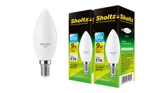 Комплект из 2 светодиодных ламп Sholtz свеча 9Вт E14 4000К C37 220-240В пластик