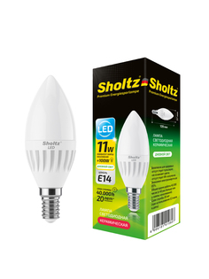 Светодиодная лампа Sholtz свеча 11Вт E14 4200К C37 175-265В керамика + пластик