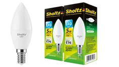 Комплект из 2 светодиодных ламп Sholtz свеча 5Вт E14 4200К C37 220-240В пластик