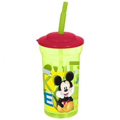 Стакан прозрачный пластиковый с соломинкой и крышкой Микки Маус. Акварель, 460 мл Stor