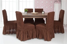 Чехлы на стулья с оборкой Venera, темно-коричневый, комплект 6 штук