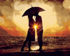 Картина по номерам Menglei "Поцелуй под зонтом", 40x50