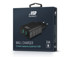 Сетевое зарядное устройство BORASCO 37262, 2xUSB, 2.4A, черный