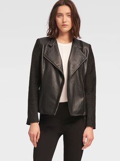 Кожаная куртка женская DKNY P8JCRDT0/BLKL черная L