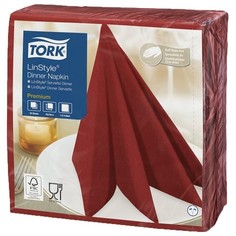Салфетки бумажные нетканые сервировочные TORK LinStyle Premium, 39х39 см, 50 шт., красные