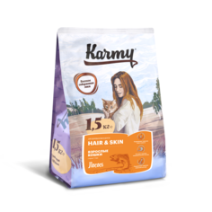 Сухой корм для кошек Karmy Hair & skin, для кожи и шерсти, лосось, 1,5кг