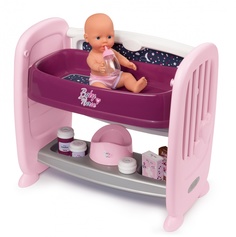 Кроватка для пупса Smoby 2 в 1 с регулируемой высотой Baby Nurse 220353, 14 аксессуаров