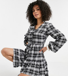 Черное платье в клетку на пуговицах спереди с присборенной юбкой Missguided Tall-Черный цвет