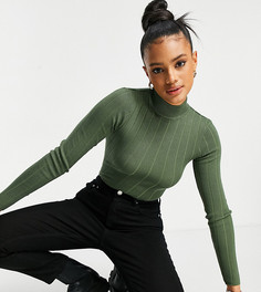 Боди цвета хаки в рубчик с высоким воротником Missguided-Зеленый цвет
