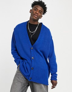 Вязаный фактурный oversized-кардиган кобальтового синего цвета на пуговицах ASOS DESIGN-Голубой