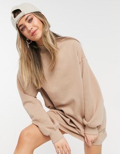 Бежевое платье-свитшот с высоким воротником Bershka-Бежевый