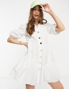 Белое свободное платье-рубашка мини с объемными рукавами River Island-Белый