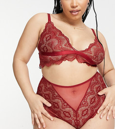 Красные кружевные трусики с завышенной талией ASOS DESIGN Curve Rosie-Красный