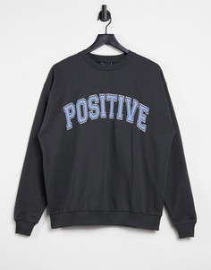 Oversized-свитшот выбеленного угольного цвета с логотипом "Positive" ASOS DESIGN-Серый