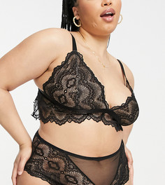 Черные кружевные трусики с завышенной талией ASOS DESIGN Curve Rosie-Черный цвет