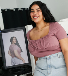 Розовый приталенный топ с драпировкой на груди ASOS DESIGN Curve-Розовый цвет