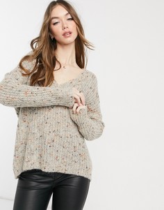 Серый джемпер с длинными рукавами и V-образным вырезом Only Hanna