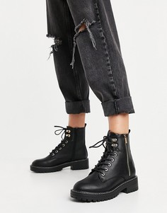 Черные лакированные ботинки со шнуровкой и на массивной подошве River Island-Черный цвет